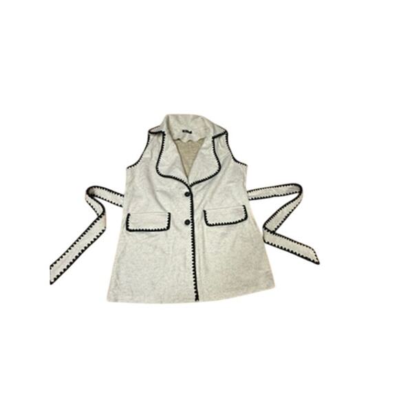 "PRETTY GARDEN" Sleeveless 2 Button Vest Belted Wool Look SZ L Office Classy - Picture 4 of 14